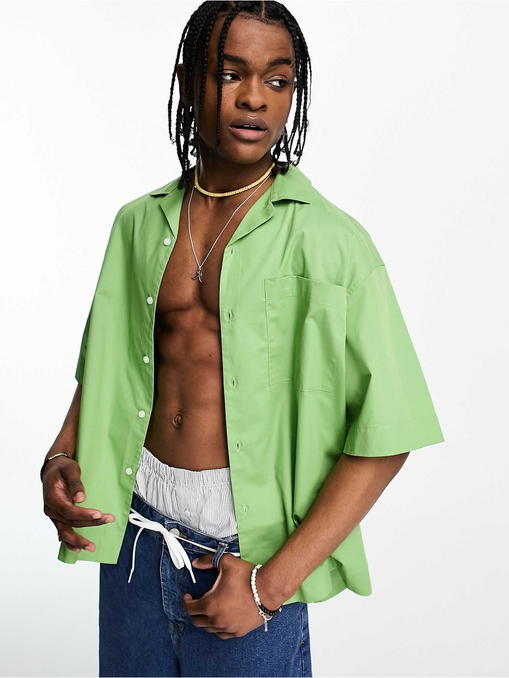 ASOS Design Apple Green Boxy Oversized Revere Shirt